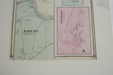 Close-up of an antique NJ map showing the green Asbury and pink New Village insets.