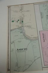 Detailed view of a 19th-century Asbury map showing Mill Pond and a decorative printed border.
