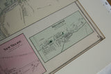 An angled view of the pink and green colored sections for New Village and Broadway on the antique New Jersey map.