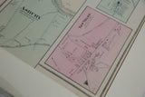 Close-up of an antique New Jersey map highlighting the pink New Village and green Asbury sections.
