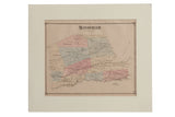 A 19th-century antique map of Mansfield, NJ, with pastel districts and a detailed border, shown matted.