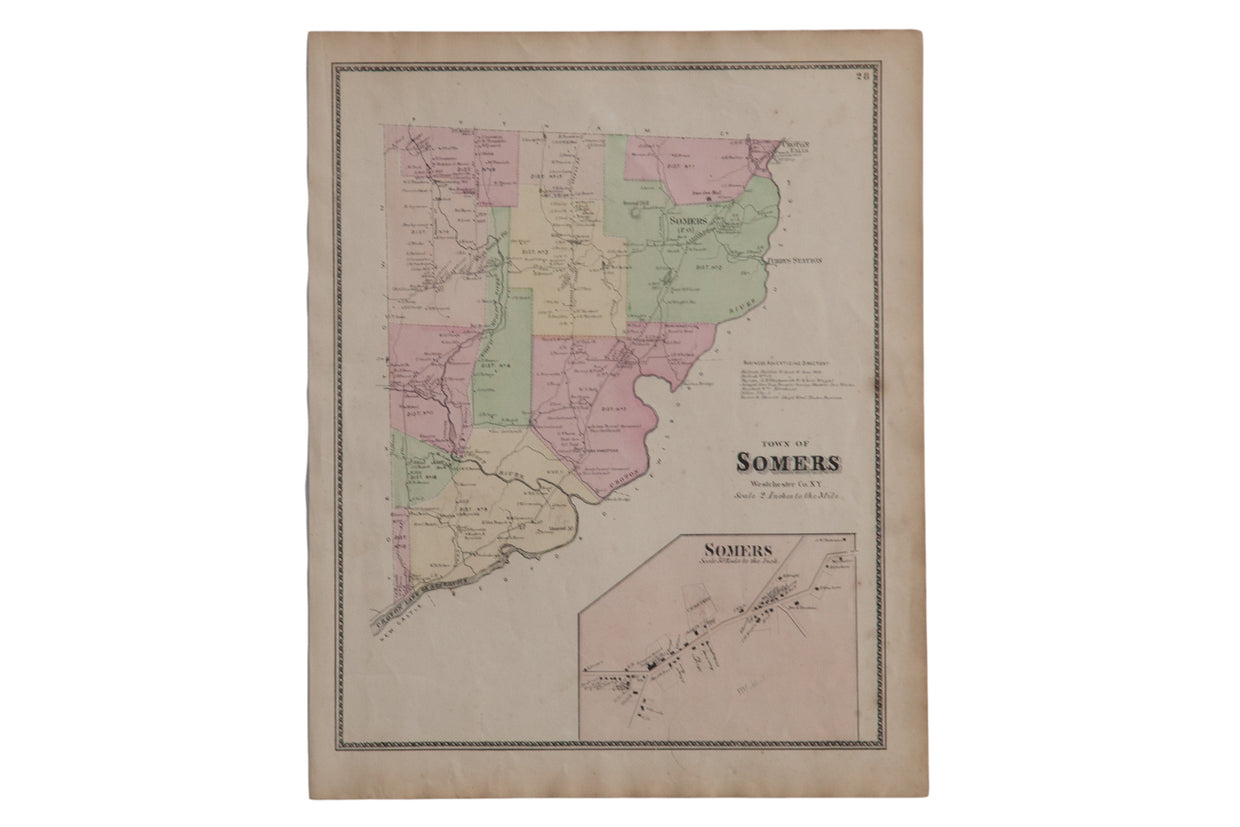 Antique Somers NY Map // ONH Item 8470