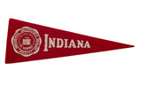 Vintage University of Indiana red felt pennant with white university seal and Latin text.