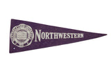Northwestern University felt flag with purple field, white university seal and text.