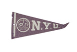 Vintage 1950s purple felt NYU pennant with white university seal and N.Y.U. lettering.