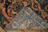 Lilihan rug corner shows apricot pile, blue-beige foundation, and visible black machine bound end.
