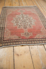 Vintage Fine Distressed Senneh rug mat, dusty copper field with ivory Herati medallion.
