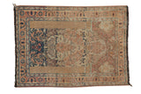 Distressed vintage Tabriz prayer rug with ivory, rust, navy tree-of-life and blossoms. 1'9