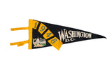 Black vintage 1948 Washington DC felt pennant with yellow and white Capitol graphic.
