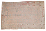 Distressed vintage Oushak carpet with rose and silver tree-of-life design and multi-color borders.