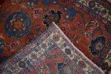 Antique Malayer rug folded corner showing intricate back weave, secured fringe, and worn pile.