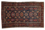 Vintage Malayer rug, allover floral-lattice on navy, with a red samovar vinery border, 3'7
