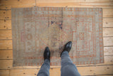 Distressed Turkish Sivas rug with intricate diamond medallion, faded ivory, gold, terra cotta.