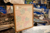 Antique 1860s Bedford NY Map, upper left, displaying title in vintage wooden frame.