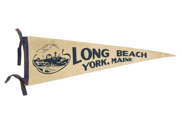 Vintage Long Beach York Maine Felt Flag // ONH Item 8563