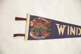 Close-up of the beaver and maple leaf graphic on the vintage Windsor Canada felt pennant.