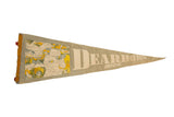 Vintage Dearborn Michigan felt flag, beige, with colorful map graphic and 'Dearborn Mich.' text, 8.5x26.