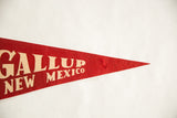Tapered end of the red felt Gallup pennant showing texture and a small tear.