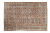 Distressed Oushak rug, 4x6, with dusty rust, oxidized silver, ivory geometric patterns.