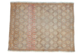 Distressed Oushak rug, beige, sand, ivory floral bud pattern with subtle pink abrashes, 2'7