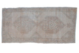 Distressed vintage Oushak runner, soft ivory and pale sand double medallions, 1'8