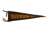 Antique Ogdensburg NY felt flag pennant in brown wool with gold lettering.