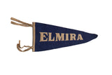 Antique Elmira felt flag pennant with navy blue felt and beige block letters, 17