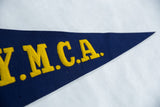 Bright yellow Y.M.C.A. letters on rich navy felt, vintage Gatun pennant.