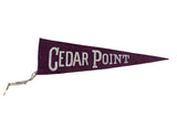 Vintage Cedar Point felt pennant flag, purple with white letters, circa 1940s.