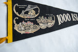 Vintage 1000 Islands felt pennant with yellow trim and International Bridge graphic.