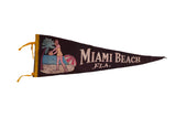 Vintage Miami Beach felt pennant; woman, palm tree, 