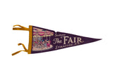 Vintage The Fair Syracuse NY felt pennant, purple with colorful merry-go-round graphic.