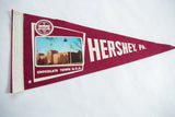 Vintage Hershey PA felt pennant's left white border and textured maroon fabric.