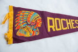 Close-up of the purple felt pennant, showing yellow 