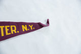 Maroon felt pennant's pointed end showing yellow 'TER. N.Y.' letters with a slight curl.
