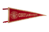Vintage Cortland State felt pennant, red and beige, showing Teachers College of New York seal.