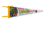Vintage Upper Canada Village felt pennant with a colorful graphic of a horse-drawn buggy and a general store.
