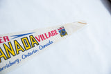 Detailed view of the Ontario crest and red lettering on the vintage felt pennant tip.