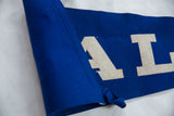 Rolled edge and white 'AL' lettering on vintage Yale blue felt flag.