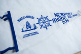 Vintage felt pennant's blue edge, ties, and Windjammers sailing graphic.