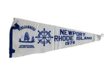 Vintage Newport RI Windjammers felt pennant with blue ships, wheel graphic, 1976.