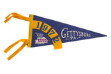 Vintage 1972 Gettysburg PA felt flag, navy blue and gold, featuring National Museum graphic.