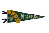 Vintage 1950 Niagara Falls Canada felt flag, green and yellow with '1950' and waterfall graphic.