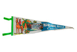 Vintage 1970s Niagara Falls pennant with a Mountie, waterfall, and maple leaf graphics.