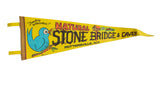 Vintage yellow felt pennant for Natural Stone Bridge and Caves featuring a graphic blue bird.