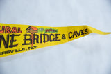 Angled detail of the vintage pennant showing the felt texture, central text, and birdhouse graphic.