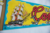 Red coiled rope and white anchor graphic on a vintage felt US Constitution pennant.