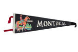 Vintage Montreal Canada felt pennant with a colorful retro graphic of a guard on horseback with a dog.