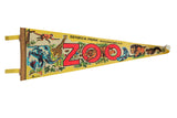 Vintage Seneca Park Rochester NY Zoo felt pennant with monkey, elephant, giraffe, tiger graphics.