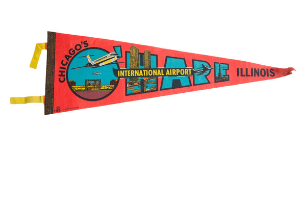 Vintage Chicago Ohare International Airport Flag Pennant // ONH Item 8715